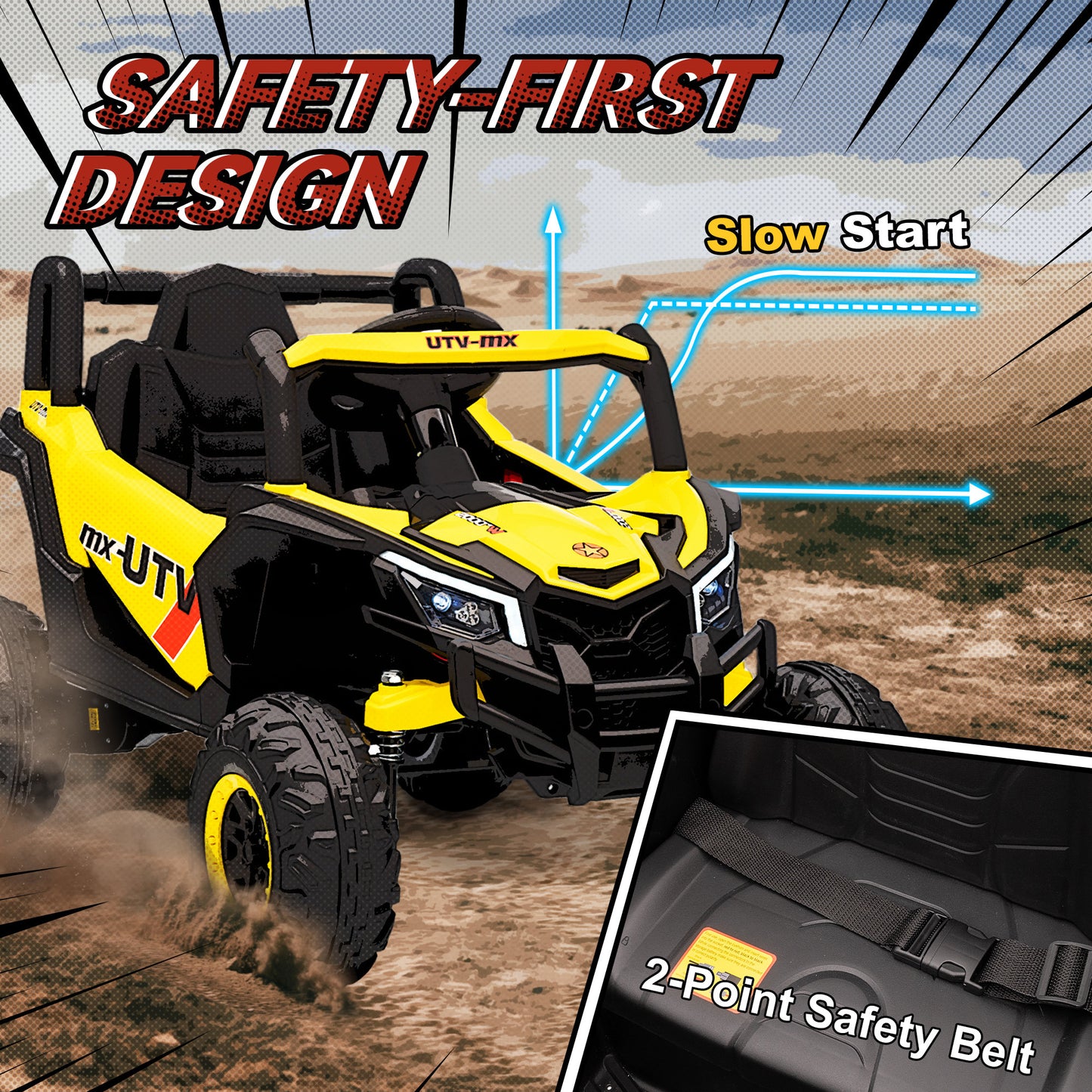12V Kids Ride On Car with Remote Control, Kids Electric Car with Suspension System, Music, for Kids 3-5 Years, Yellow