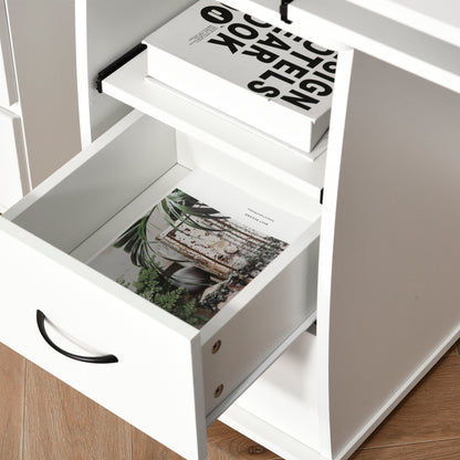 Home Study Desk Writing Table with Drawers, Writing Desk Study Table with Side Storage and Sliding Shelf, White