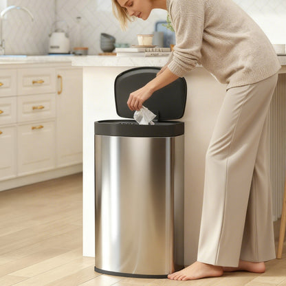 55L Sensor Bin with Soft-Close Lid, Automatic Touchless Motion Sensor Kitchen Bin with Fingerprint Resistant Stainless Steel