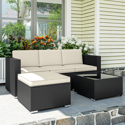3 Pieces Garden Furniture Set w/ Cushions, PE Rattan Wicker Conversation Corner Sofa Set