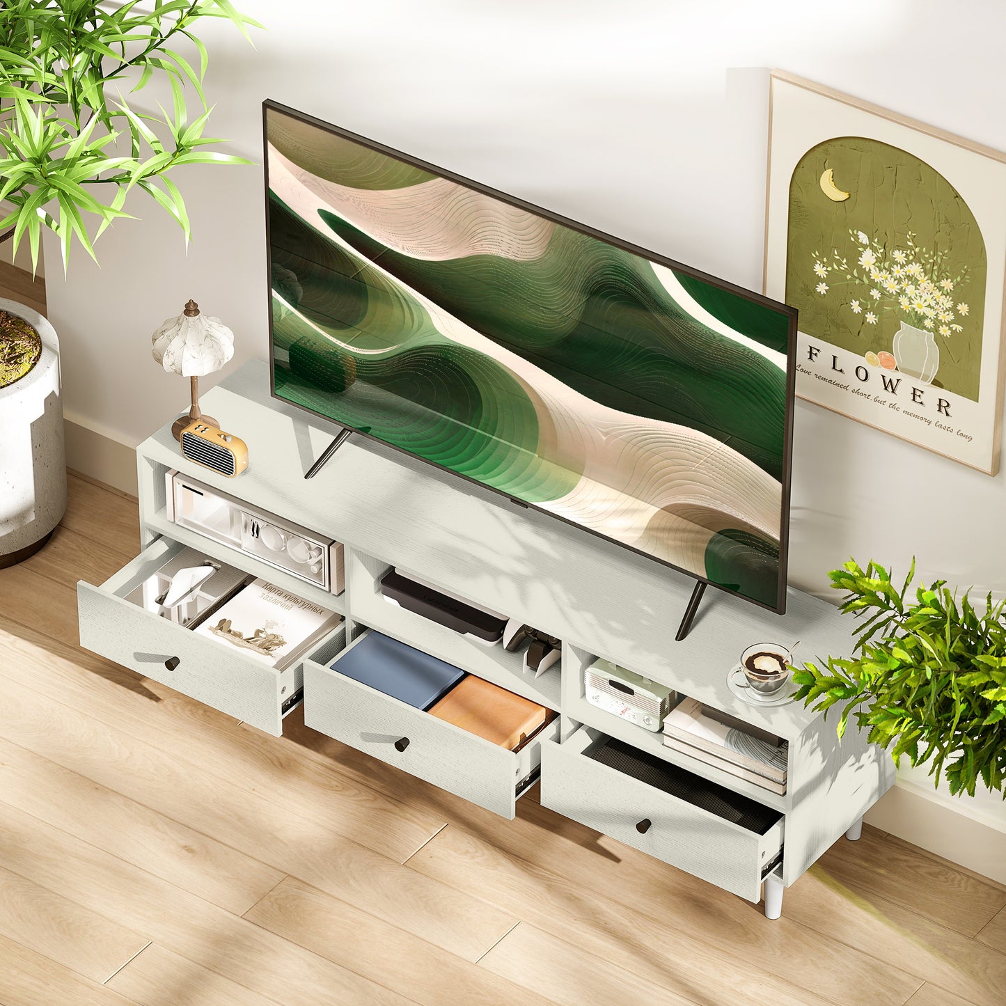 Multi-Storage Minimal TV Stand - Cream White