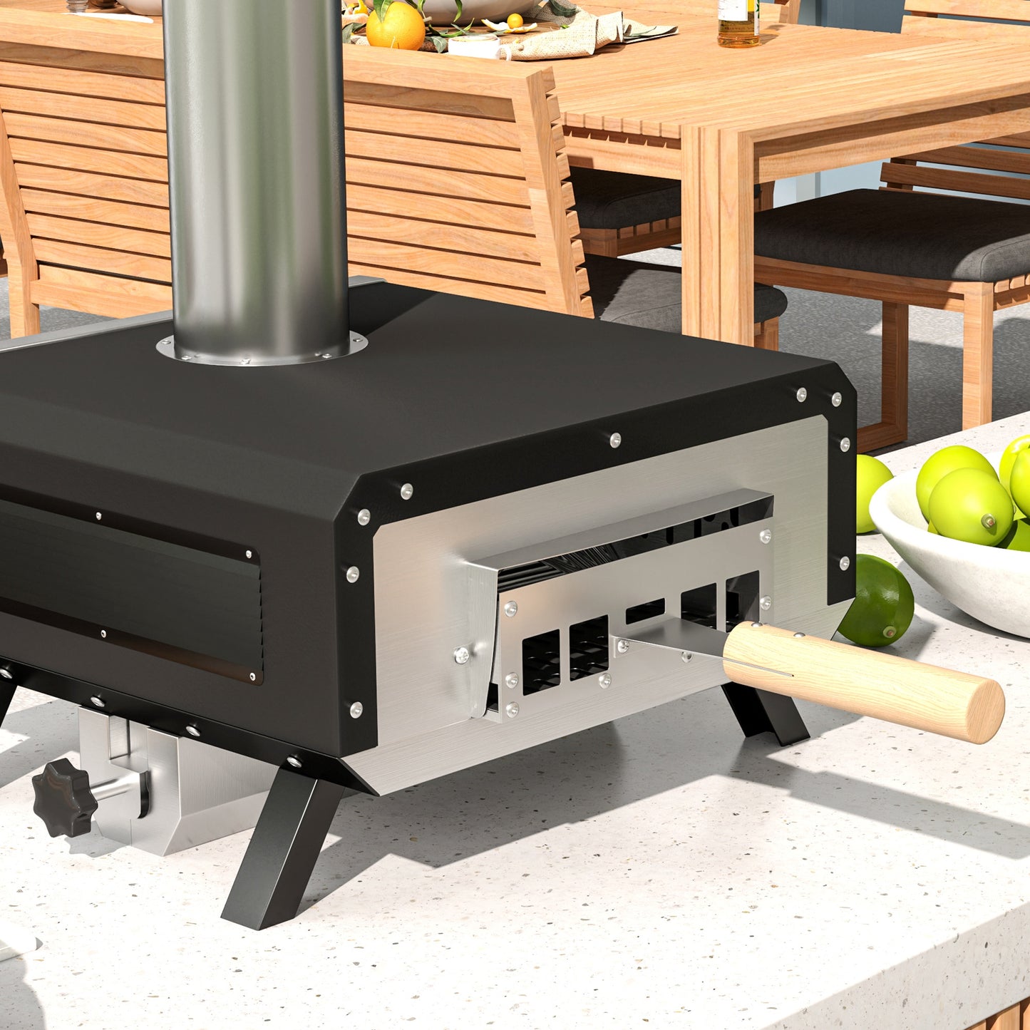 Portable Wood Pellet Pizza Oven with 12" / 30cm Rotating Pizza Stone, Peel and Cover, Wood Fired Pizza Maker