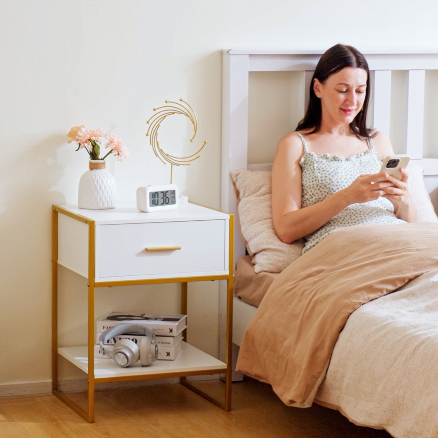 Modern Bedside Table - White
