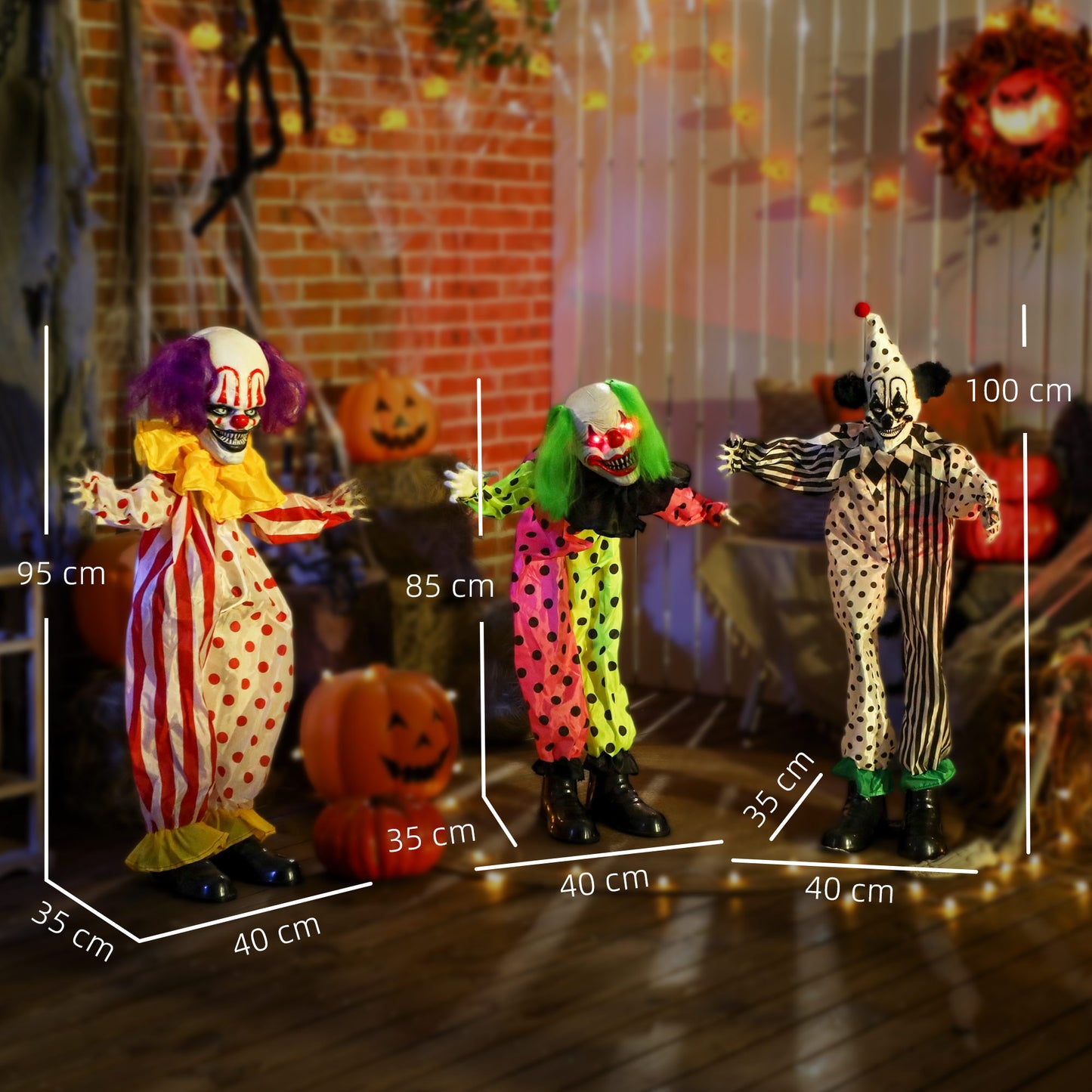 Life Size Stackable Halloween Animated Clown with Red Light Up Eyes, Sound Activated Scary Halloween Decorations
