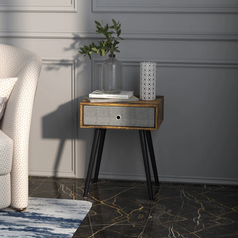 Industrial Side Table / Nightstand with Removable Fabric Drawer