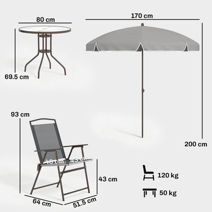 6 Piece Garden Dining Set with Umbrella, Patio Sets with Parasol, 4 Folding Dining Chairs, Dark Grey
