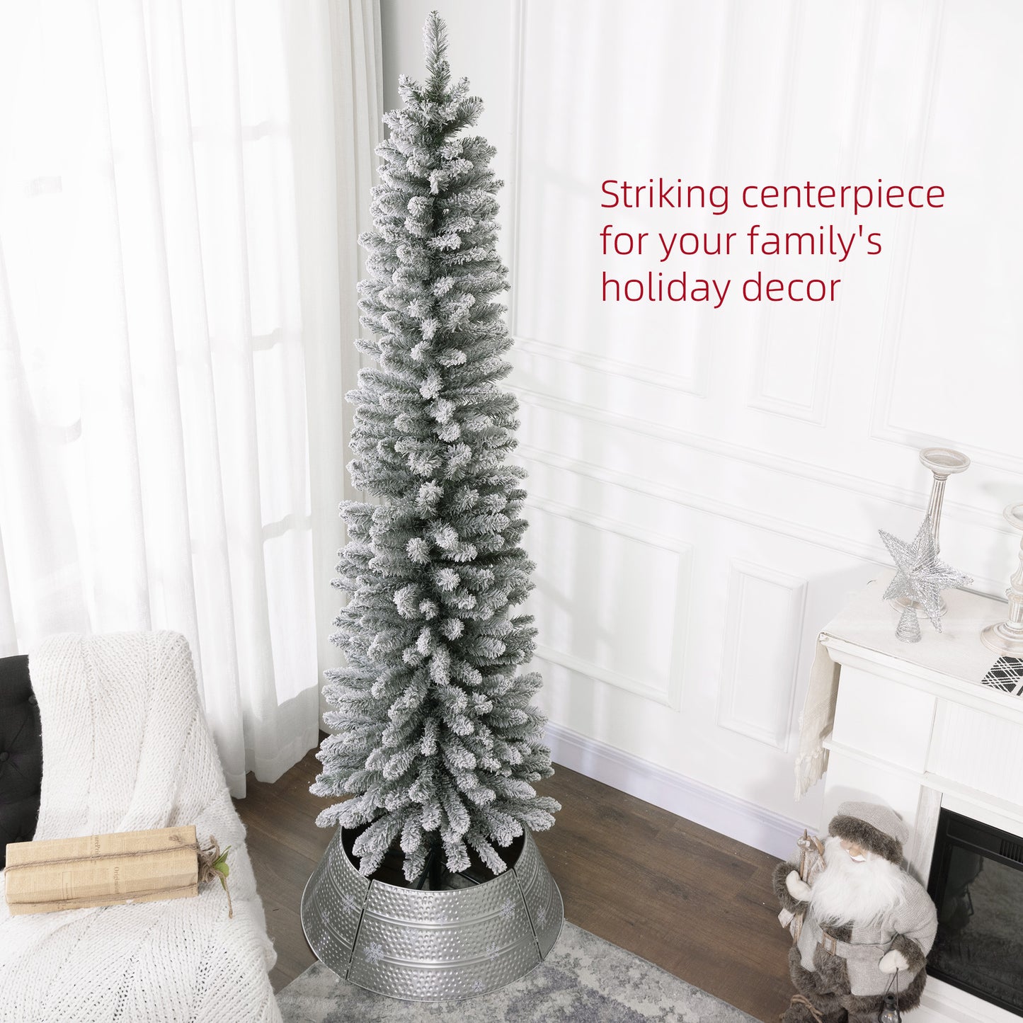 7ft Artificial Snowy Pencil Christmas Tree - White
