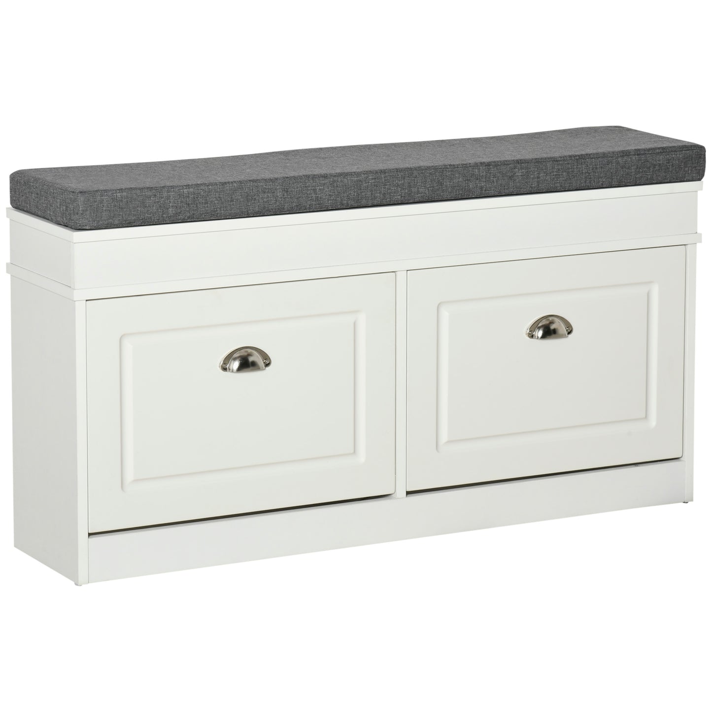 Shoe Storage Bench with Cushion & Drawers – White