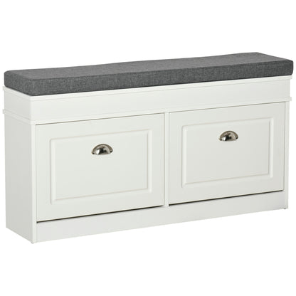 Shoe Storage Bench with Cushion & Drawers – White