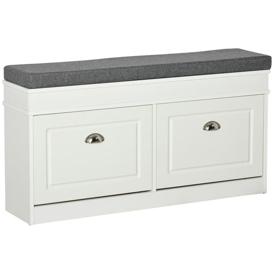 Shoe Storage Bench with Cushion & Drawers – White