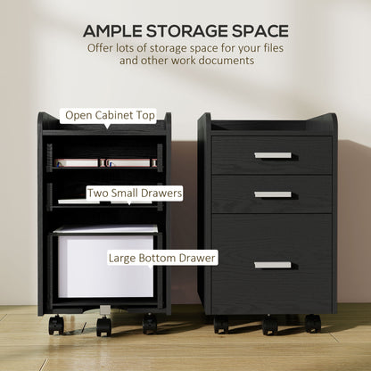 3 Drawer Filing Cabinet, Rolling File Cabinet with Edged Top for Letter, A4 Size, Hanging File Folders, Black
