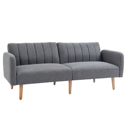 3 Seater Sofa Bed, Convertible Linen Fabric Sofa Couch, Click Clack Sofabed with Adjustable Split Backrest for Living Room