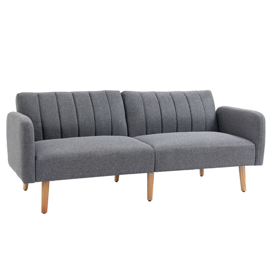 3 Seater Sofa Bed, Convertible Linen Fabric Sofa Couch, Click Clack Sofabed with Adjustable Split Backrest for Living Room