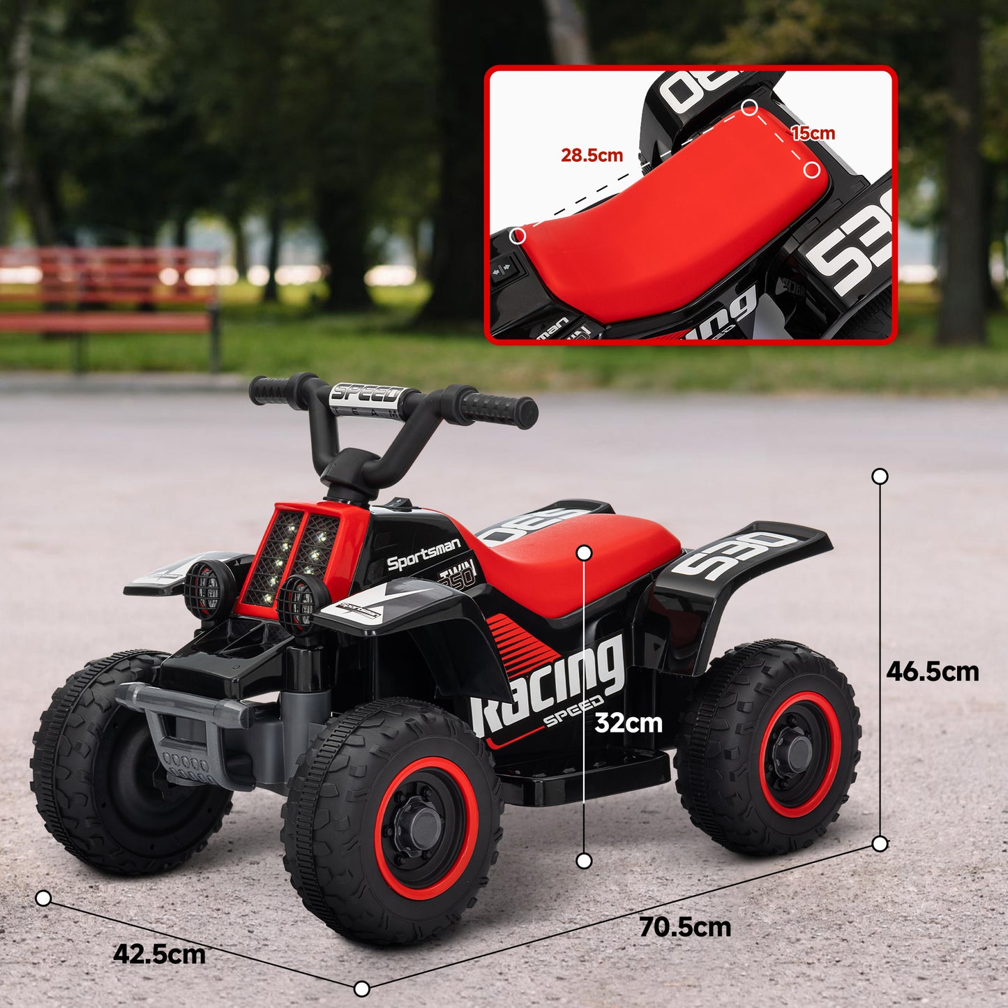 6V Electric Quad Bike for Kids, Ride On ATV w/ Forward/Reverse, Headlights, for Ages 18-36 Months, Black