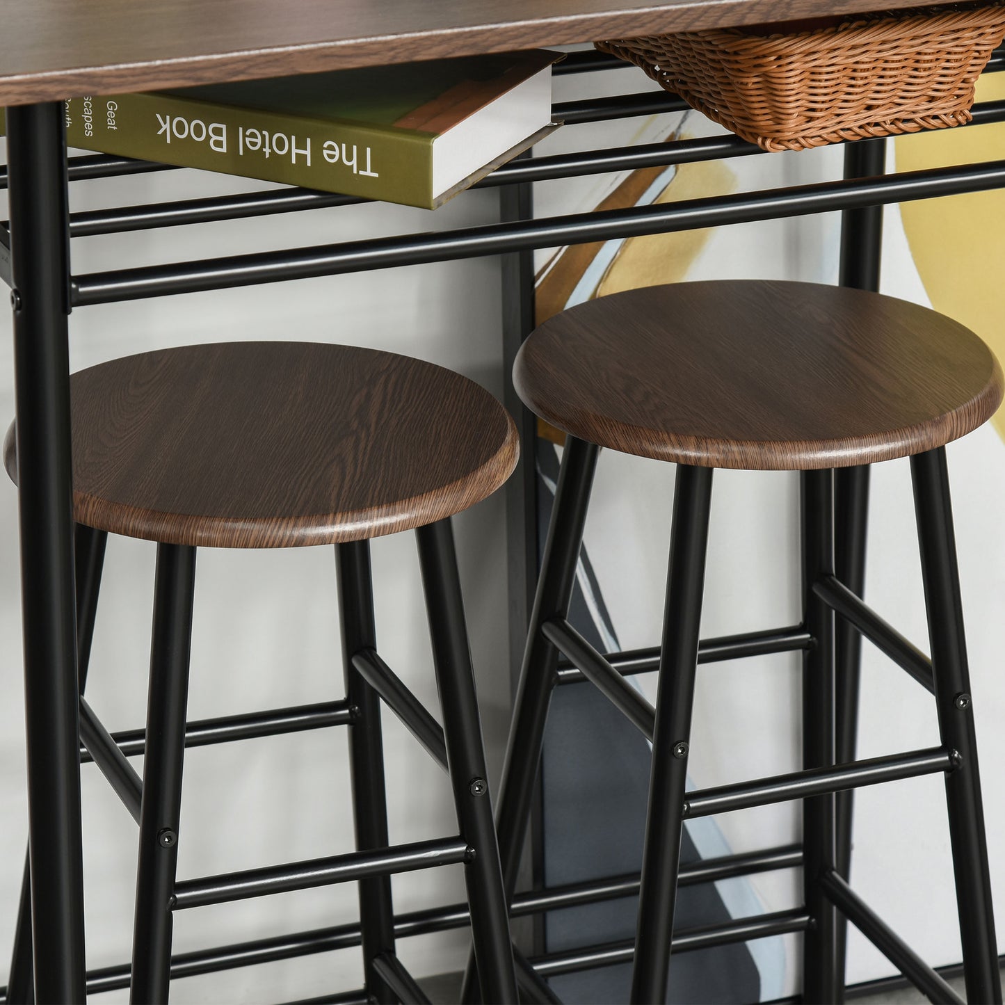 Bar Table & Stool Set with Storage – Black & Oak