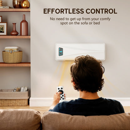 2000W Ceramic Electric Heater with Fan, Adjustable Thermostat, Wall Mounted - White