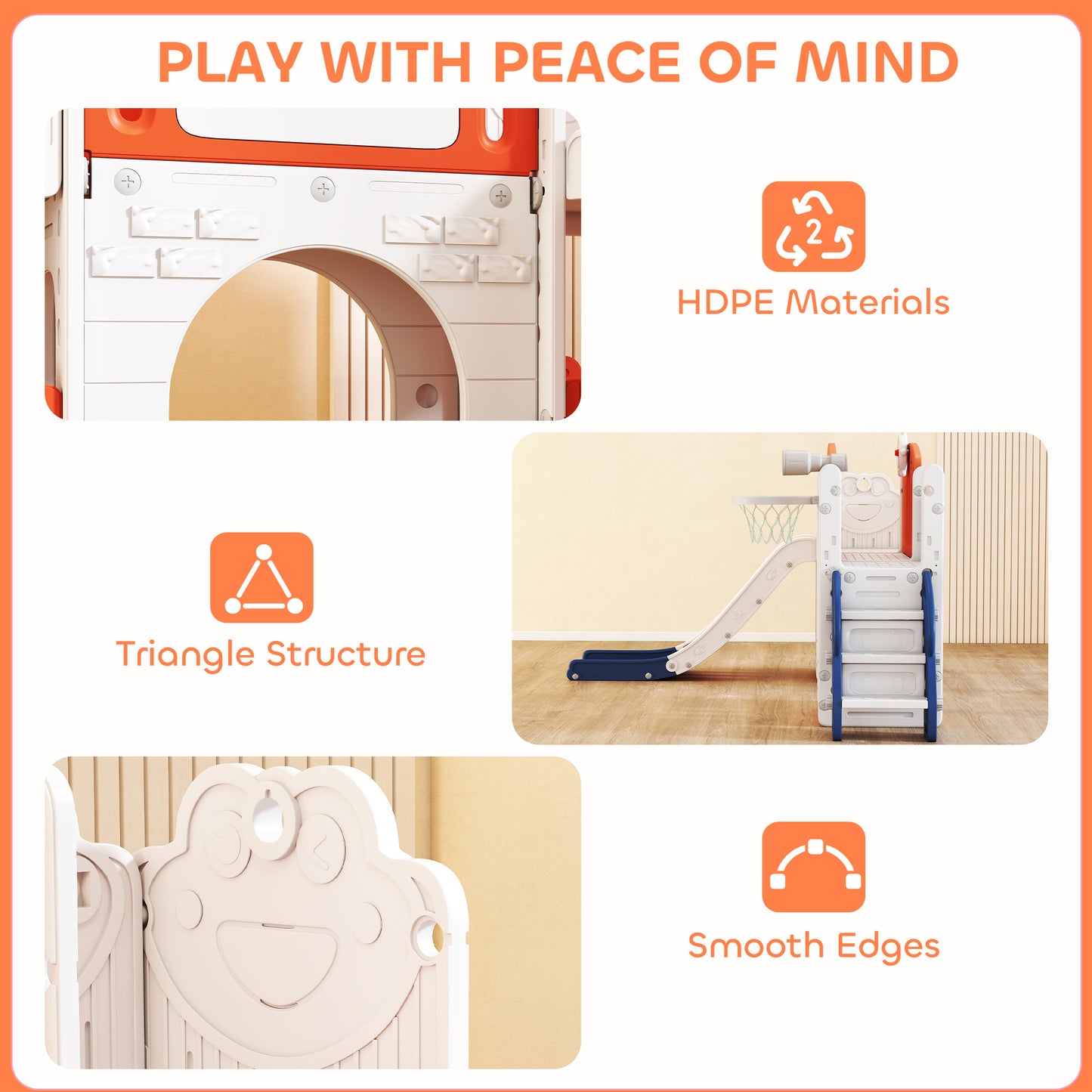 7 in 1 Toddler Slide Set with Basketball Hoop, Climbing Frame, Telescope, Drawing Board, Storage Box, Orange