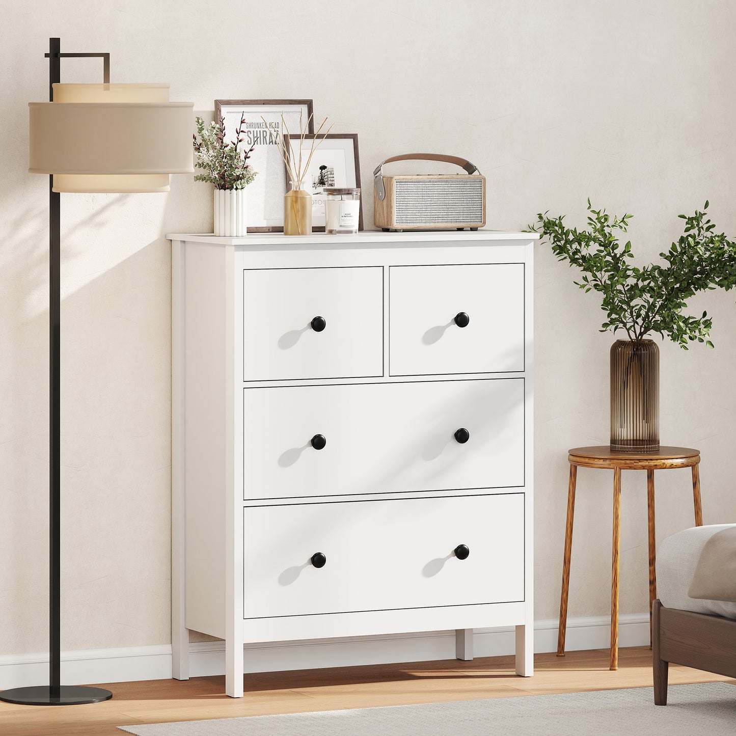 Modern Chest of Drawers, 4 Drawer Dresser Clothes Storage Organiser for Living Room, Hallway, Entryway, White
