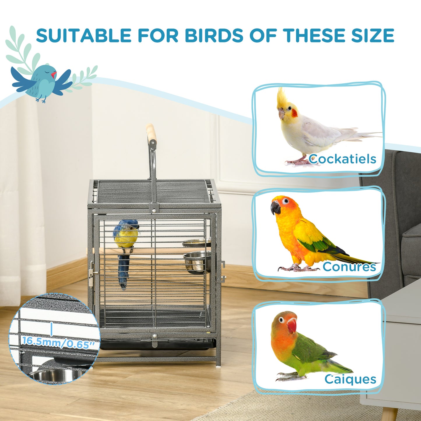 Parrot Cage, Travel Carry Pet Bird Cage, with Metal Handle