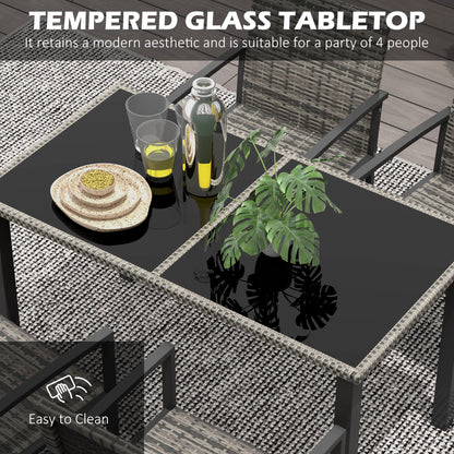 Outdoor Dining Set 5 Pieces Patio Conservatory with Tempered Glass Tabletop,4 Dining Chairs - Mixed Grey