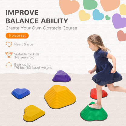 6-Piece Heart-Shaped Kids Balance Stepping Stones and Motor Skills, Multicoloured