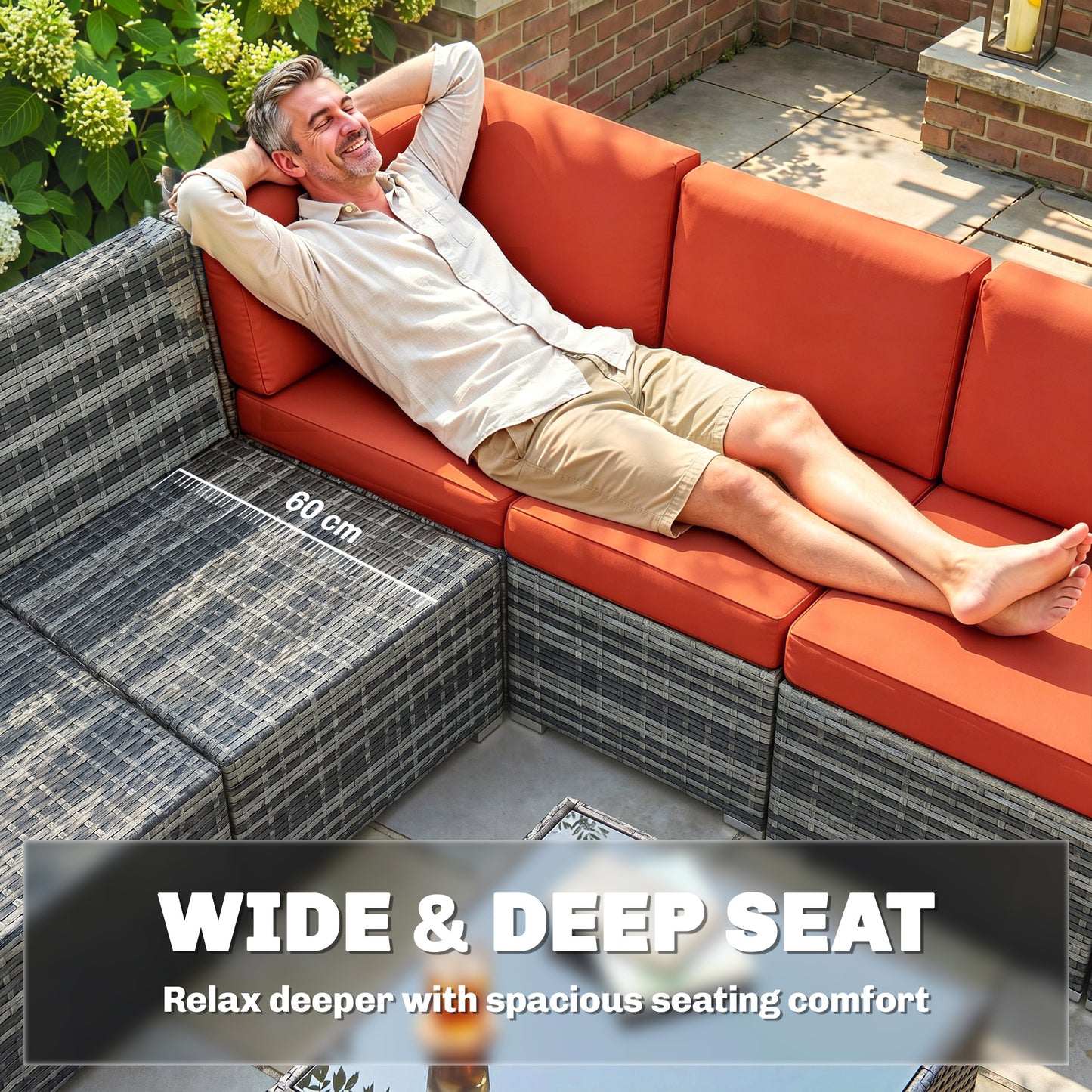Eight-Piece Rattan Sofa Set - Orange/Grey
