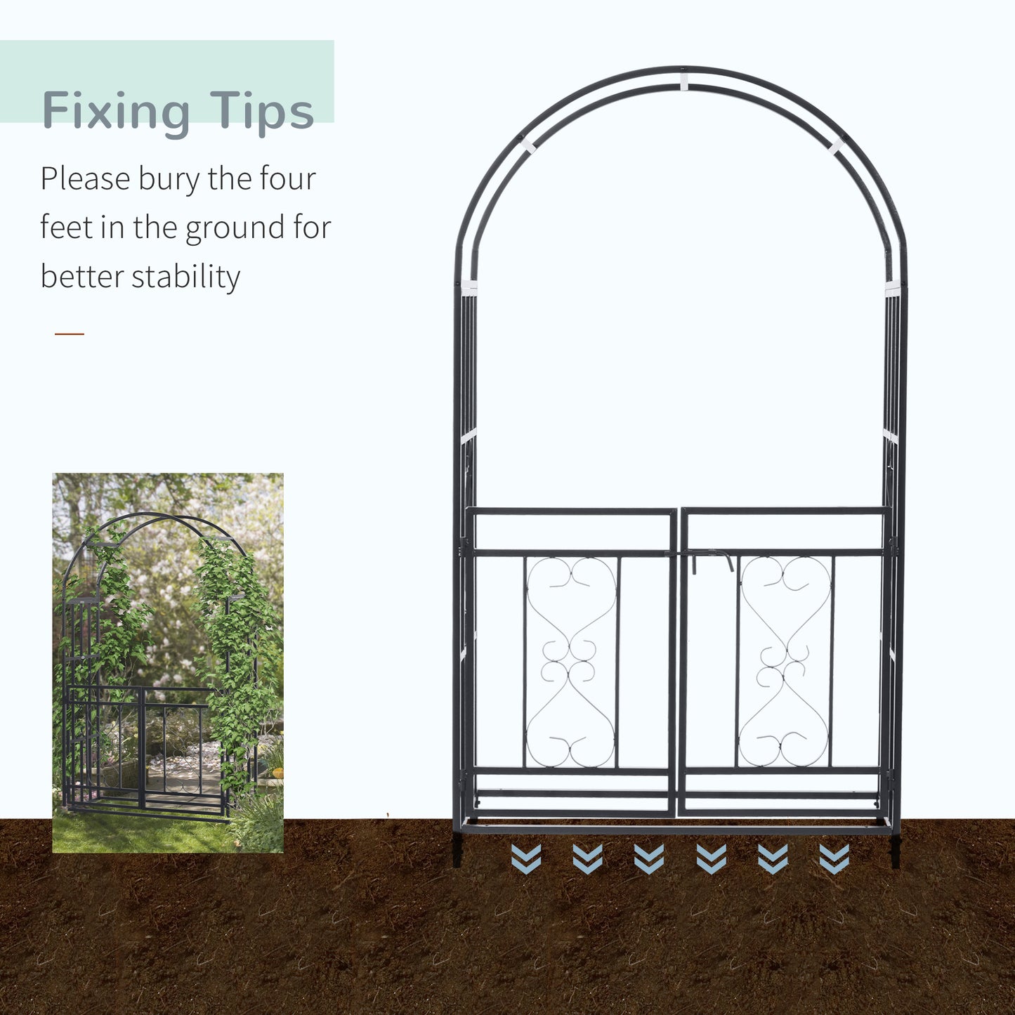 Outdoor Garden Arch with Double Gates, Metal Garden Arbor for Climbing Plants, Roses, Vines, Wedding Arch for Outdoor