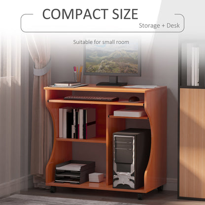 Multi-Storage Compact Work Desk, with Wheels - Cherry Wood Colour