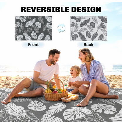 Plastic Straw Reversible RV Outdoor Rug with Carry Bag, 182 x 274cm, Grey and White
