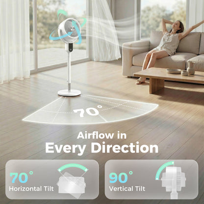 20 dB Silent Standing Fan for Bedroom, 42" Pedestal Fan with Remote, 90° Oscillating, 8 Speeds, Remote Control, White