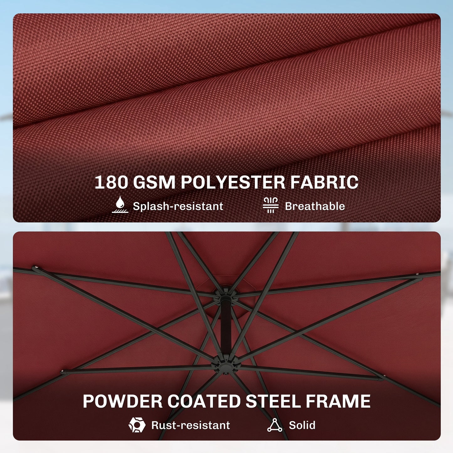 3 m Overhanging Cantilever Parasol, with Cross Base - Wine Red
