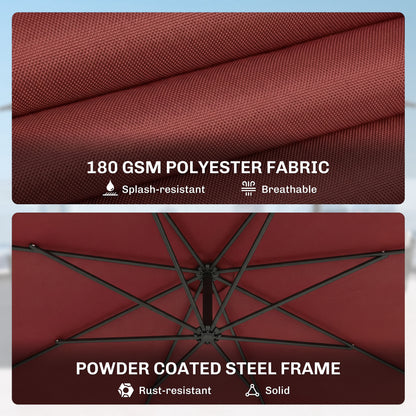 3 m Overhanging Cantilever Parasol, with Cross Base - Wine Red