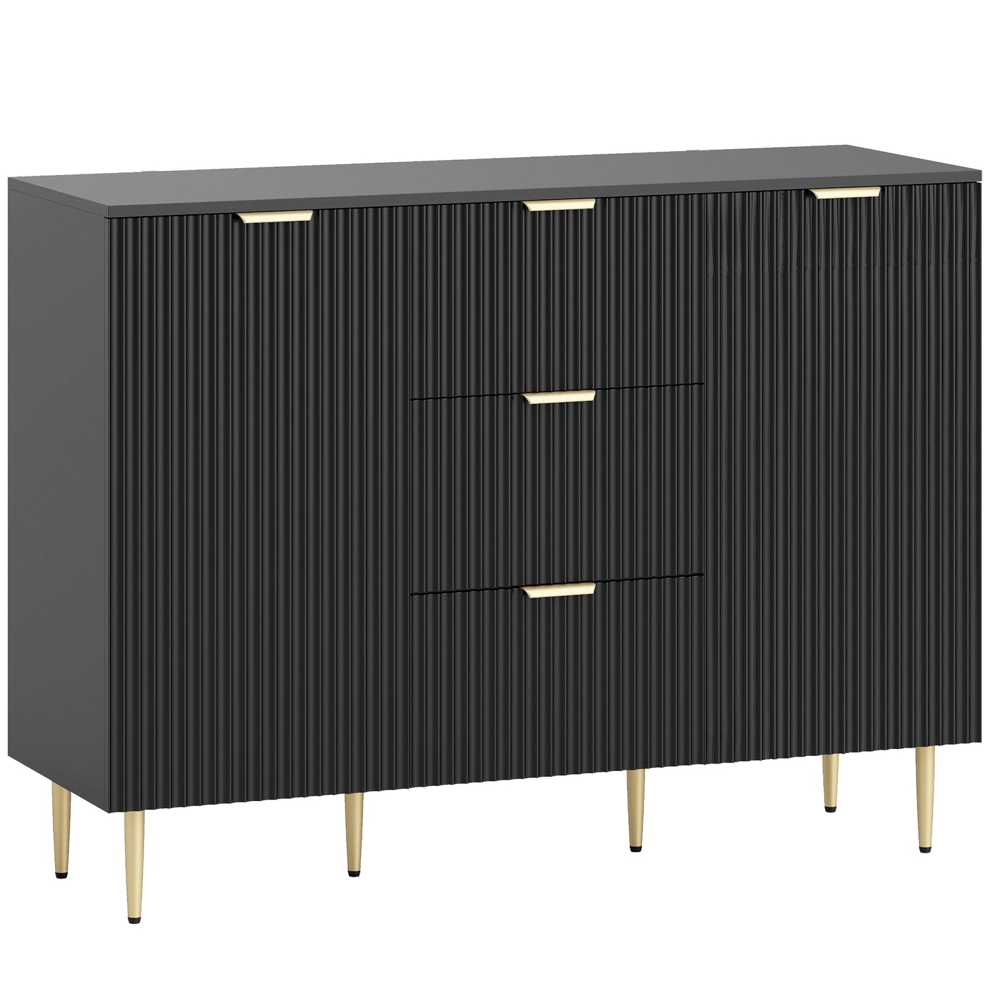 2-Door Sideboard with 3 Drawers and Adjustable Shelves - Black