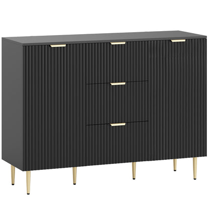 2-Door Sideboard with 3 Drawers and Adjustable Shelves - Black