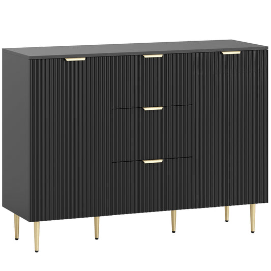 2-Door Sideboard with 3 Drawers and Adjustable Shelves - Black