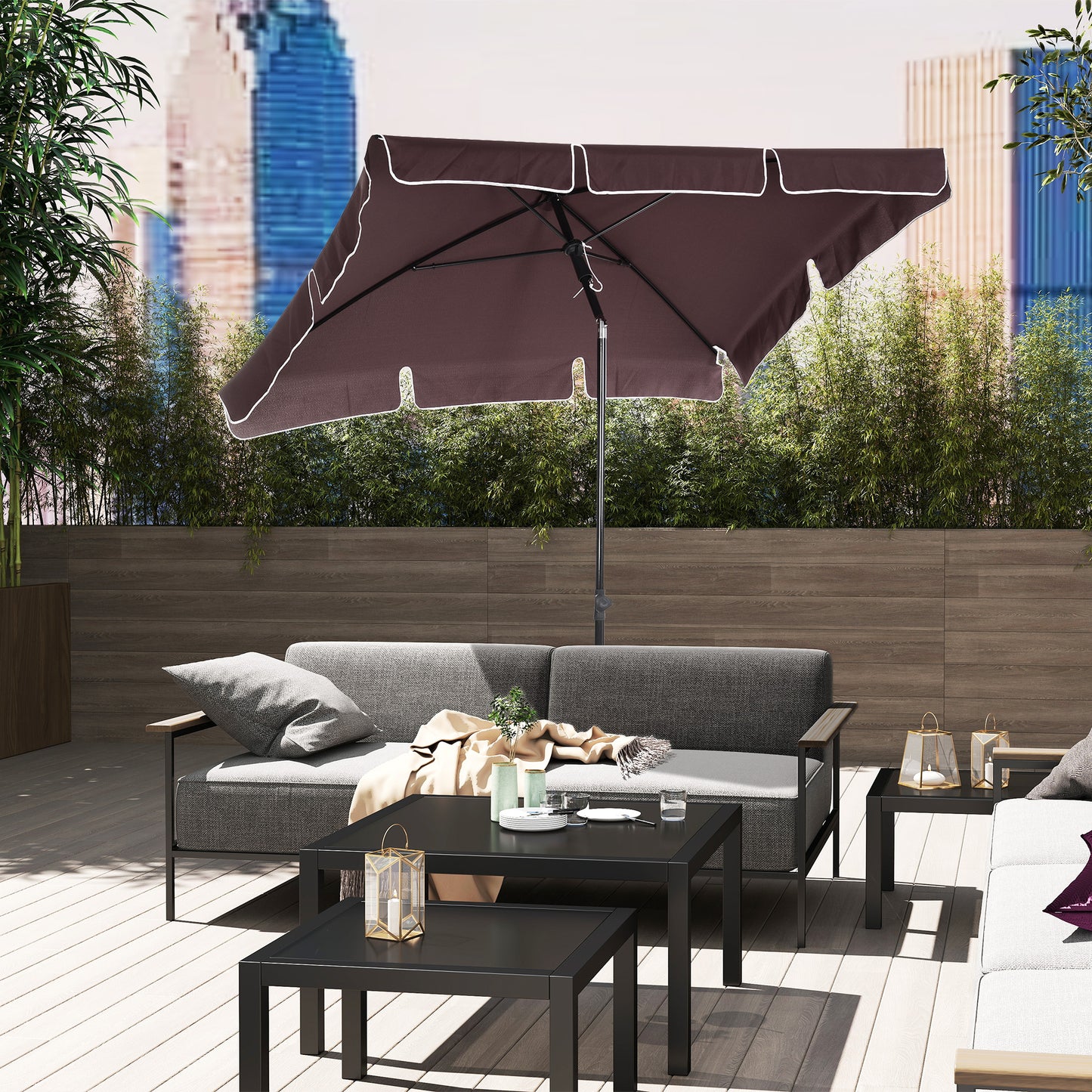 Garden Parasol Umbrella, Outdoor Market Table Umbrella with Ruffles & Aluminium Pole