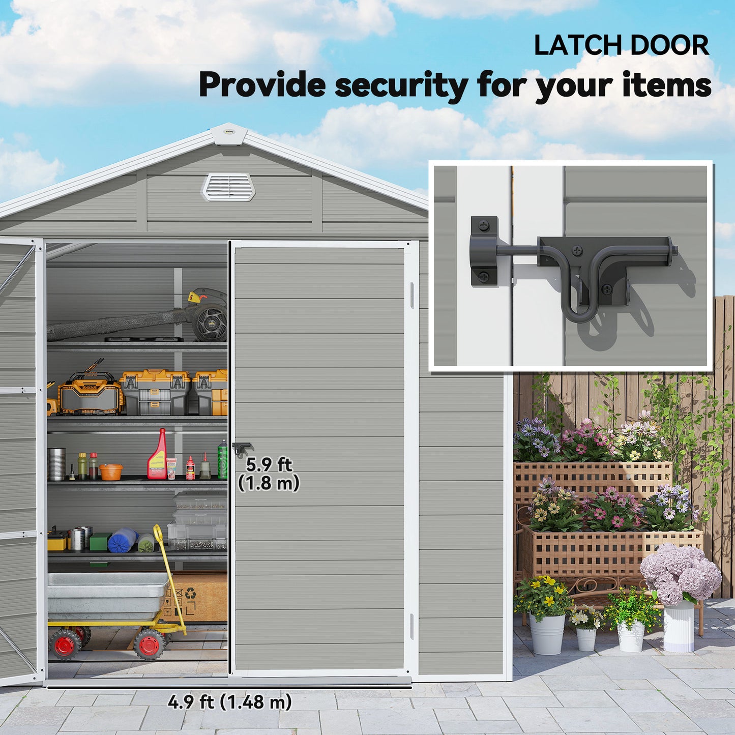 7.9ft x 6.2ft Aluminium Frame Rust Resistance Waterproof Shed, with Galvanised Foundation - Light Grey