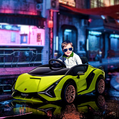 Lamborghini Sian Licensed Electric Car for Kids, 12V Kids Electric Ride on Car with Dual Motors, Remote Control, Green