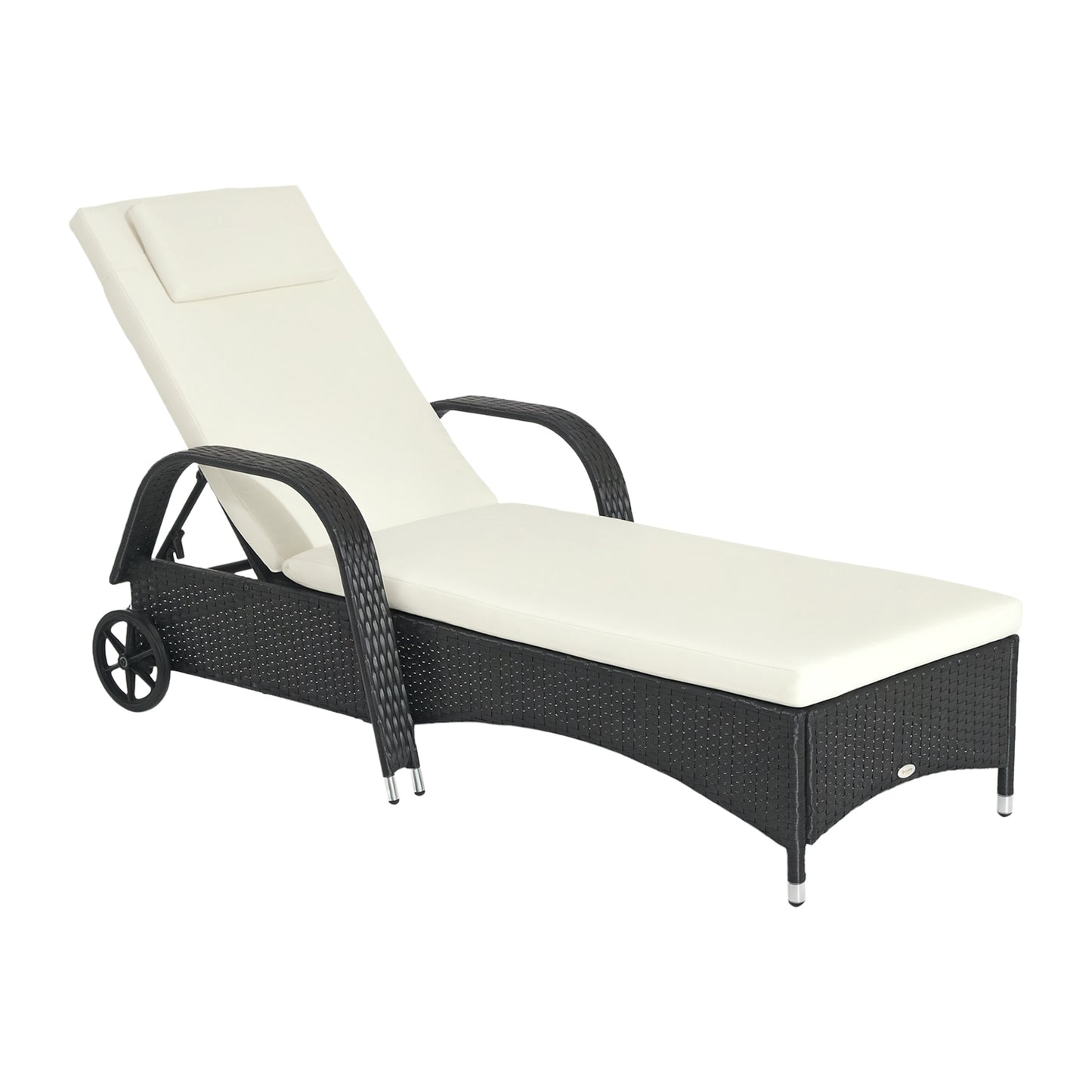 Rattan Sun Lounger, Garden Lounger Recliner with Wheels and Adjustable Backrest, Outdoor Reclining Sunbed Garden Chair