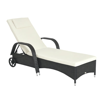 Rattan Sun Lounger, Garden Lounger Recliner with Wheels and Adjustable Backrest, Outdoor Reclining Sunbed Garden Chair