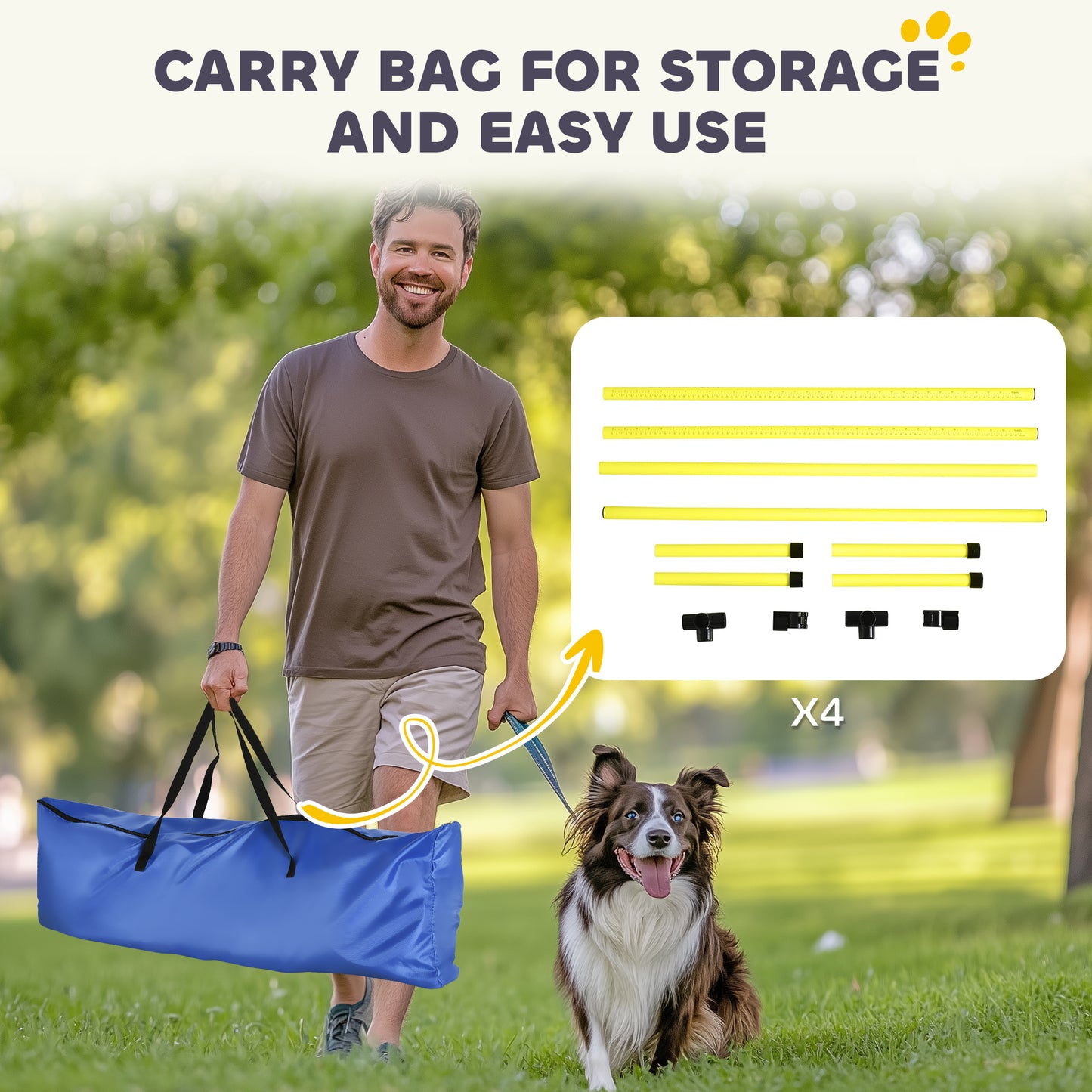 4 Pieces Dog Agility Training Equipment, Adjustable Height Jumps Hurdle with Carrying Bag for Outdoor, Yellow