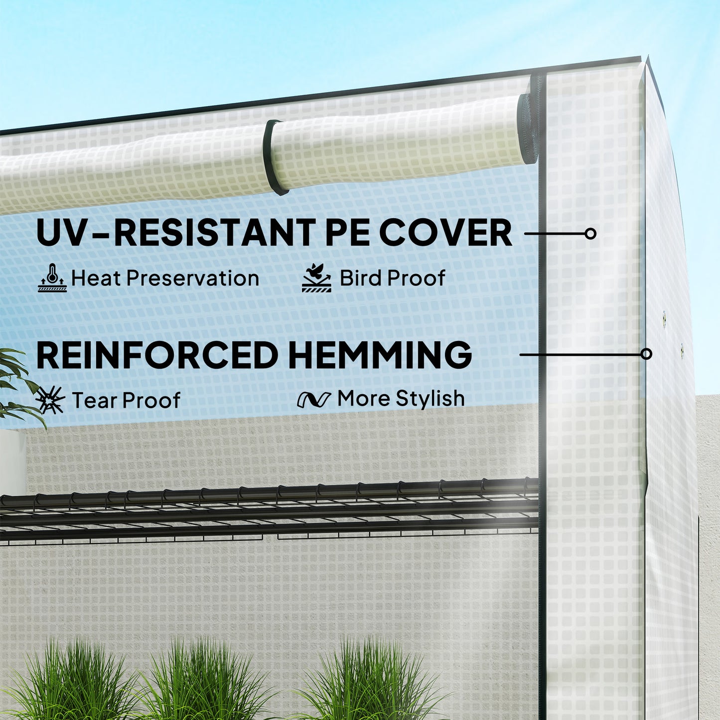 Mini Greenhouse with Reinforced PE Cover, Portable Indoor Outdoor Green House with Roll-up Door, 170 x 120 x 50cm, White