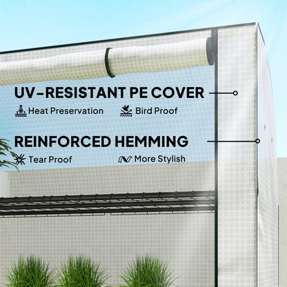 Mini Greenhouse with Reinforced PE Cover, Portable Indoor Outdoor Green House with Roll-up Door, 170 x 120 x 50cm, White