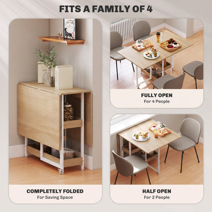 Four-Person Drop Leaf Table - Natural Wood-Effect
