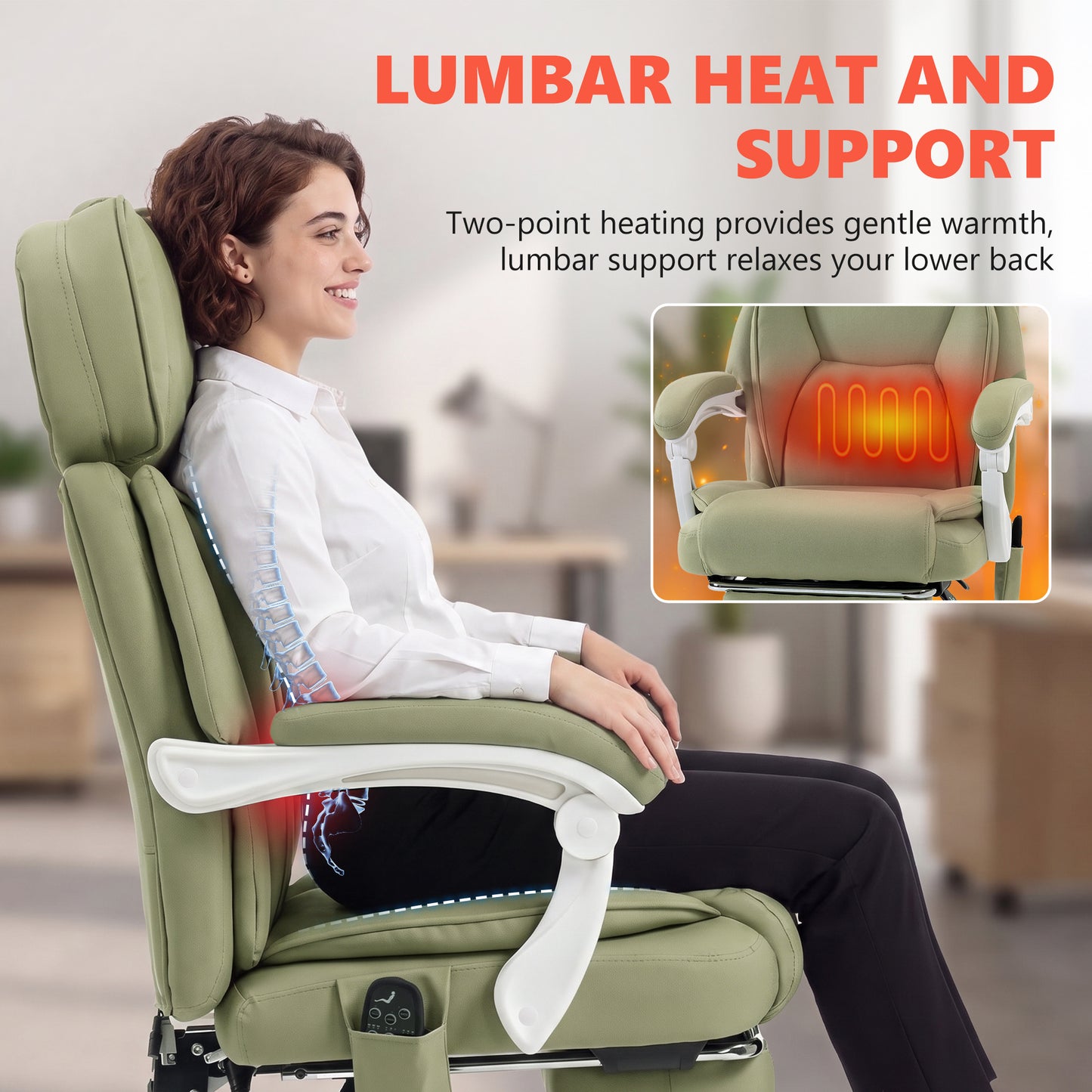 High Back Vibration Massage Office Chair Heated Reclining Computer Chair w/ Adjustable Height, Swivel Wheels, Lime Green