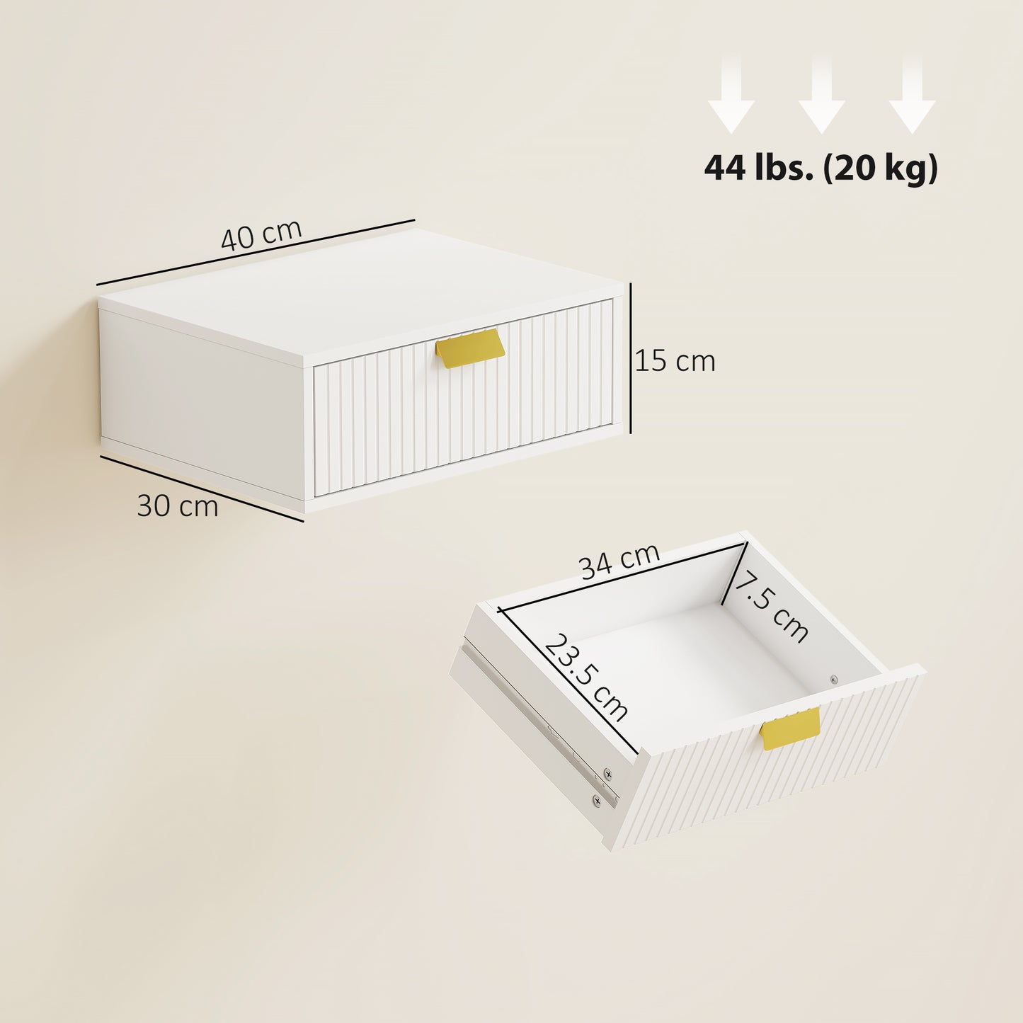 Modern Floating Nightstands Set of 2, Wall Mounted Bedside Tables with Wave Drawer White