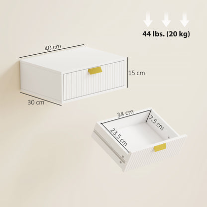 Modern Floating Nightstands Set of 2, Wall Mounted Bedside Tables with Wave Drawer White