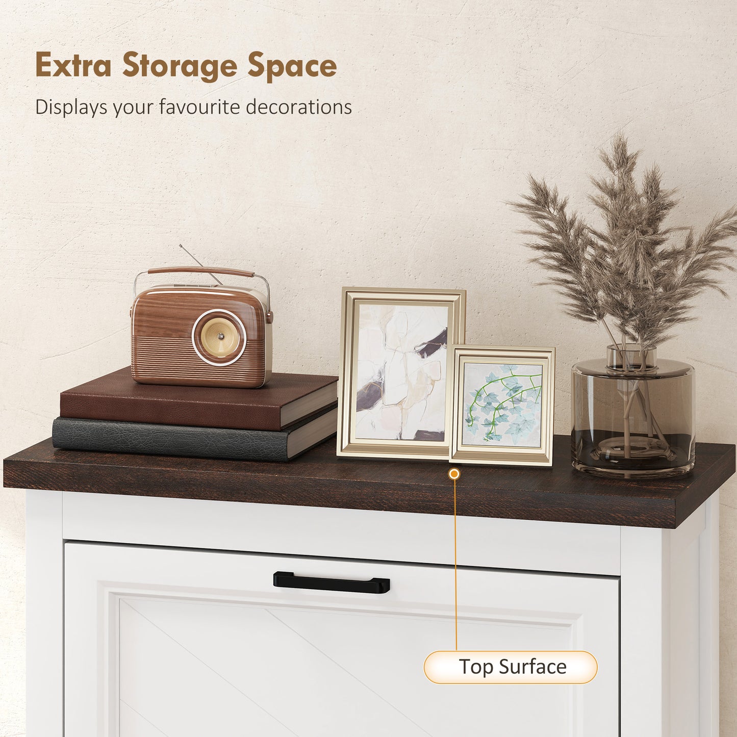 Shoe Cabinet with 3 Flip Drawers, Farmhouse Narrow Shoe Storage Cabinet with Adjustable Shelves, White