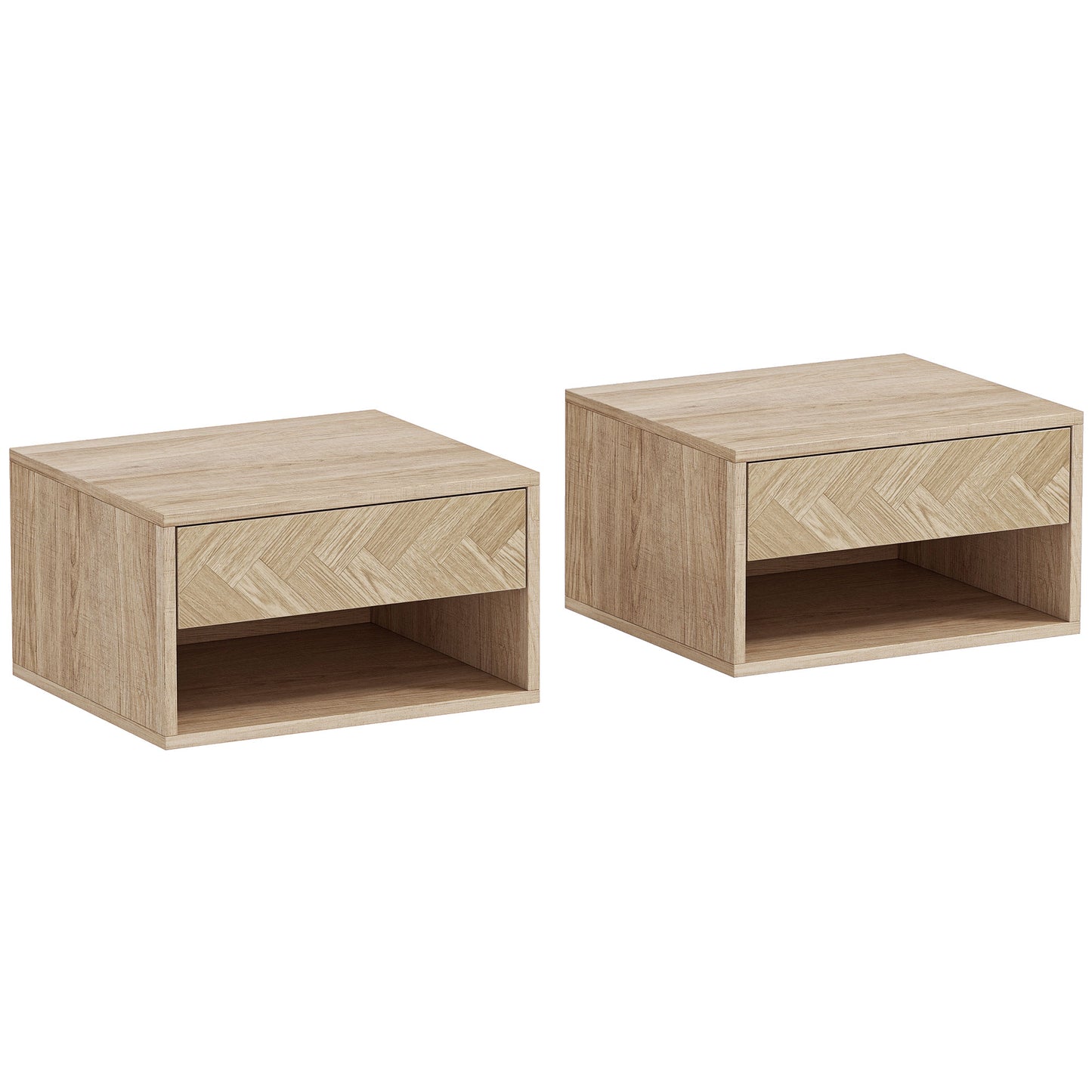 Set of Two Floating Bedside Tables - Natural Wood Finish