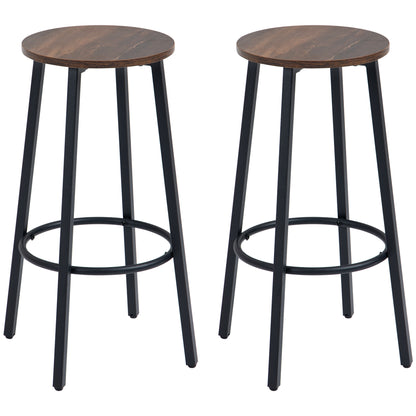 Bar Stools, Set of 2 Kitchen Breakfast Stools with Sturdy Steel Frame, Industrial Tall Bar Chairs, 65cm High Seat